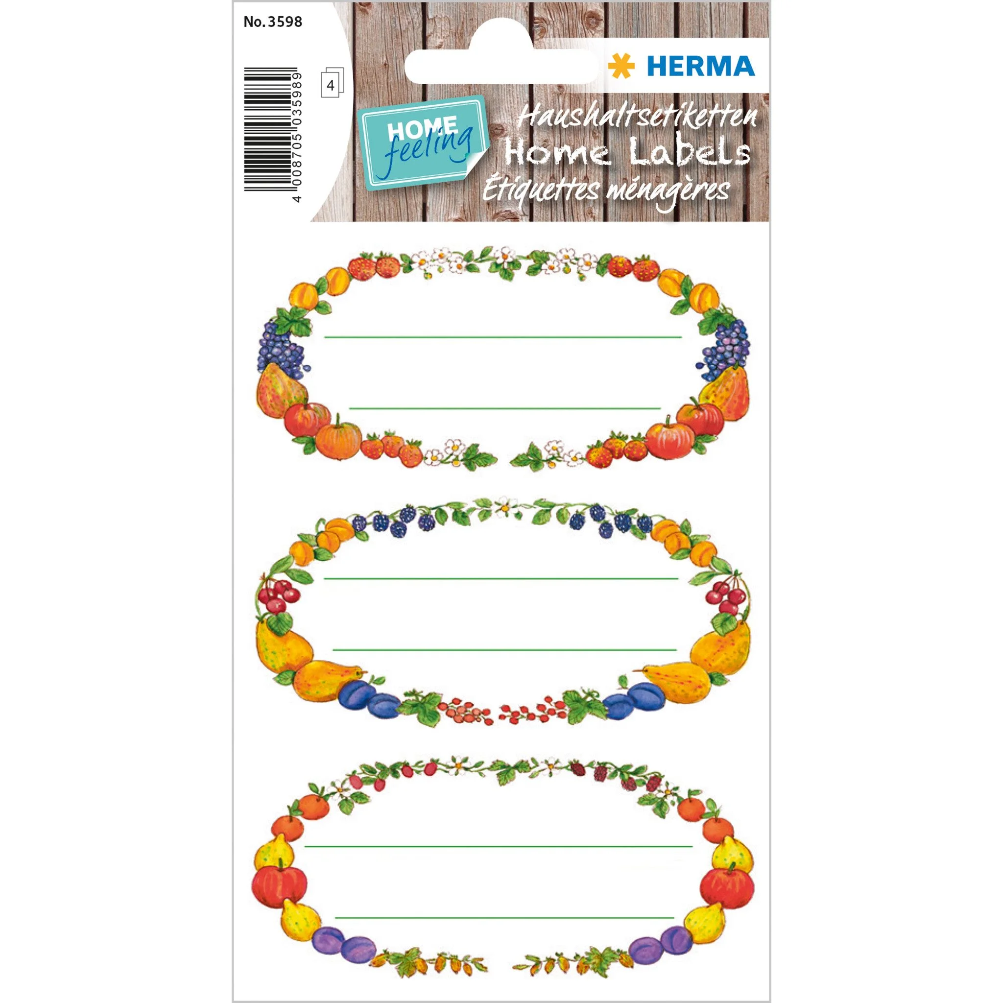 Etikettenpapier 76 × 35 mm – Küchenetiketten „Früchtekränze“
